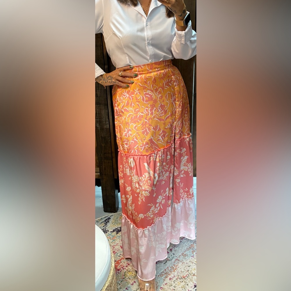 Vibrant Floral Maxi Skirt in Orange and Pink
